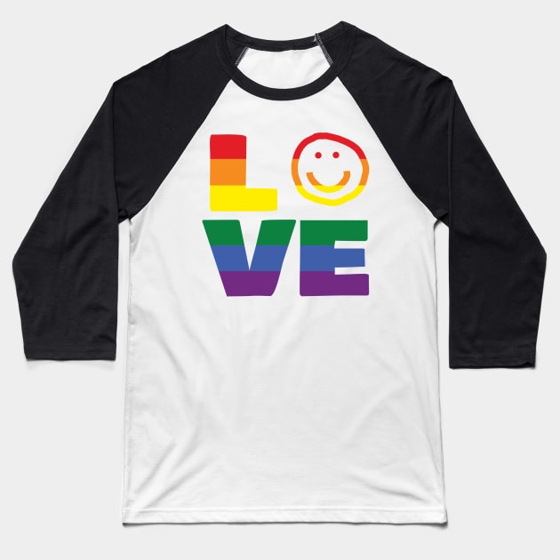 Pride Love Smiley Face Baseball T-Shirt by ellenhenryart